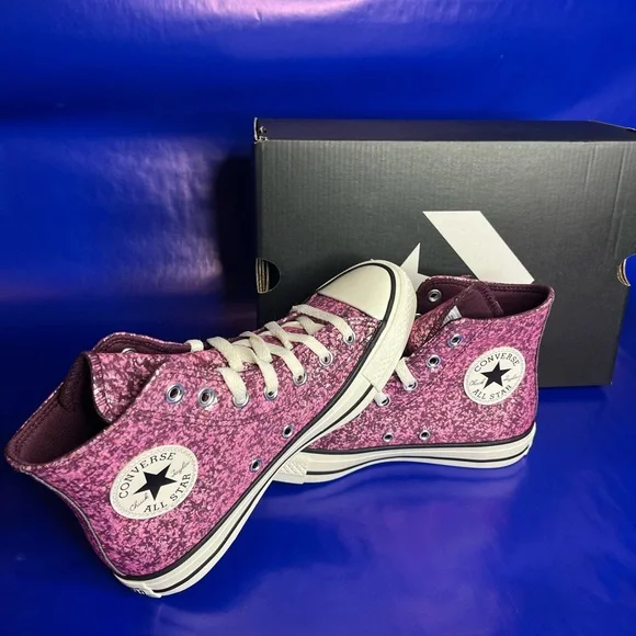 Wmns Converse Chuck Taylor All Star Hi Purple Glitter Shoe / A11137C / Size 7.5 - Picture 2 of 5